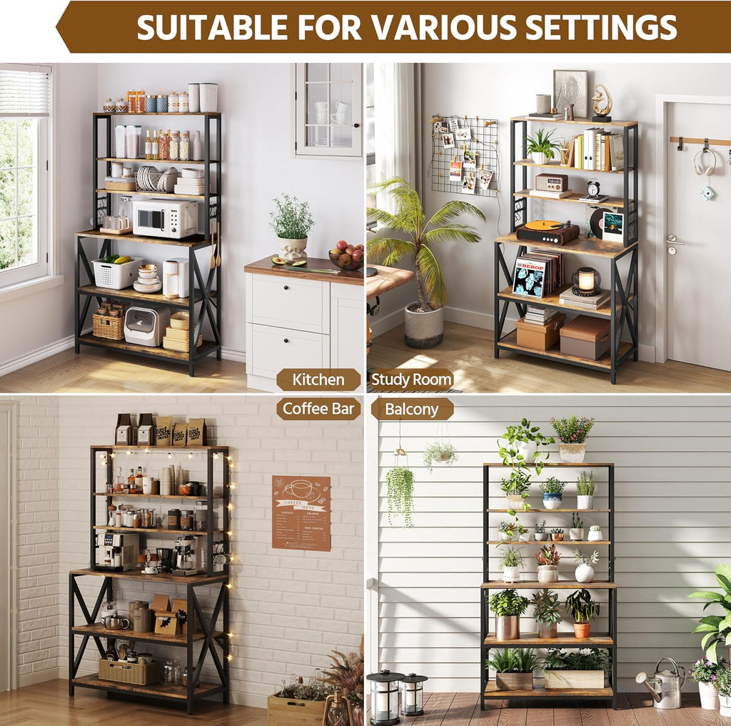 6‑Tier Rustic Brown Bakers Rack