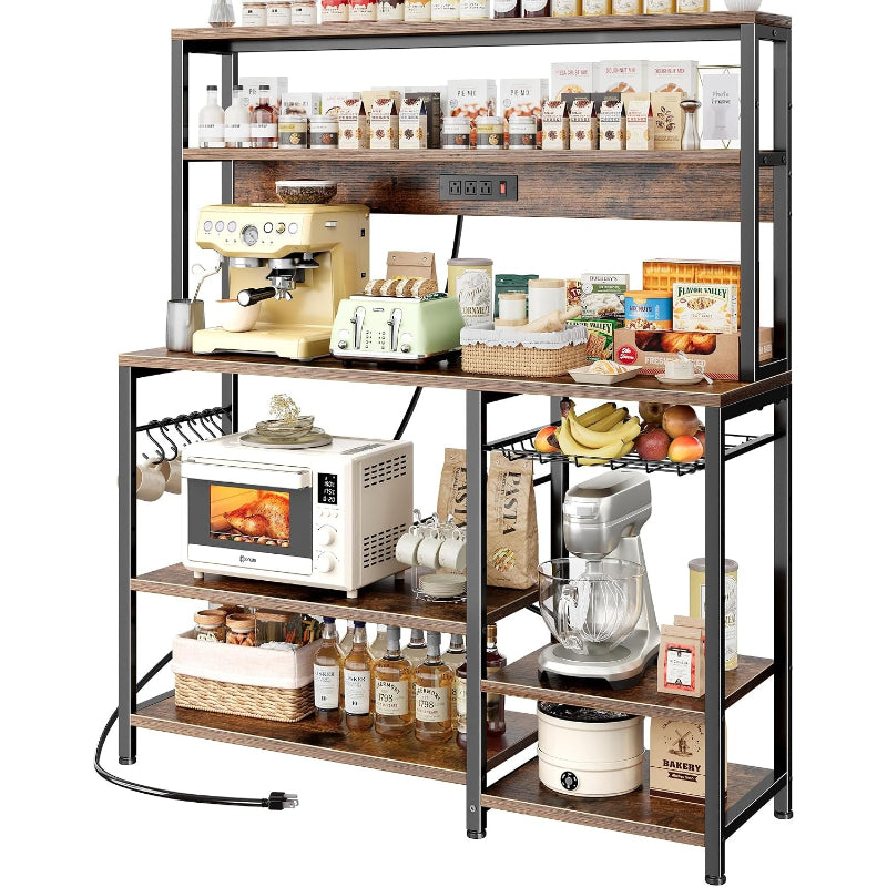Bakers Rack with Power Outlet & Basket