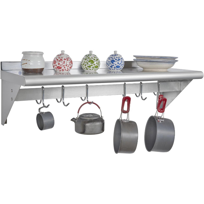 12"×36" Stainless Steel Wall Pot Rack with 6 Hooks