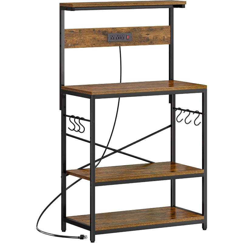 Bakers Rack with Power Outlets, Rustic Brown